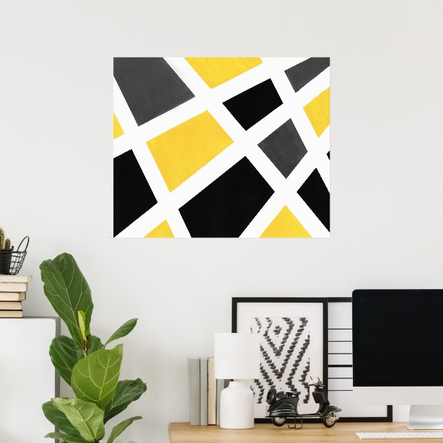 Yellow Grey Black White Geometric Poster (Home Office)
