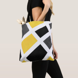 Yellow Grey Black White Geometric Tote Bag