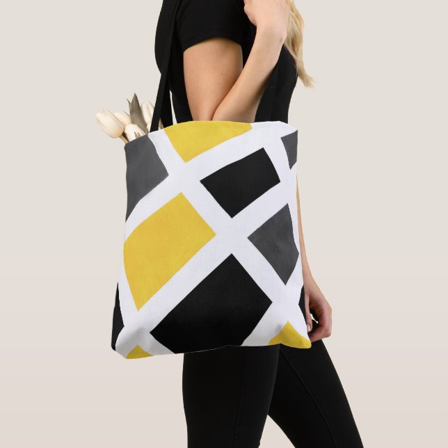 Yellow Grey Black White Geometric Tote Bag (Close Up)