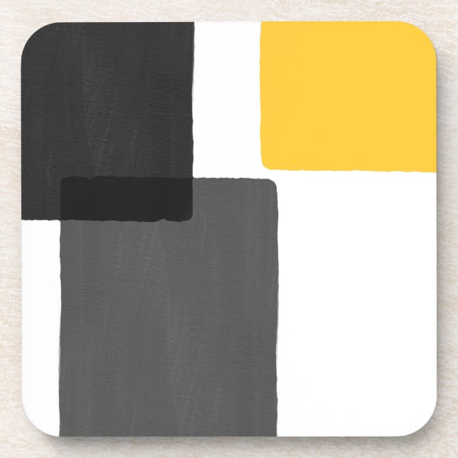 Yellow Grey Black White Modern Minimalist Coaster (Front)