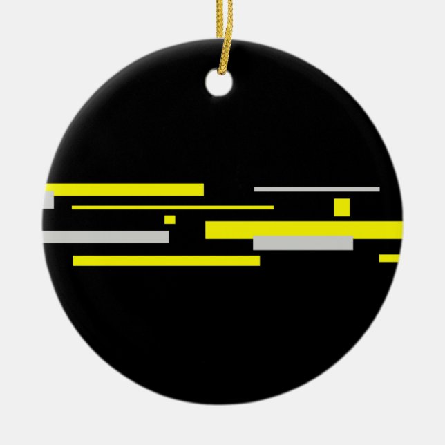 Yellow Grey Blocks Abstract Art Ceramic Tree Decoration (Front)