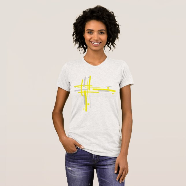 Yellow Grey Blocks Abstract Art T-Shirt (Front Full)