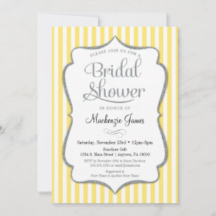 Yellow Grey Bridal Shower Invitation Silver Stripe