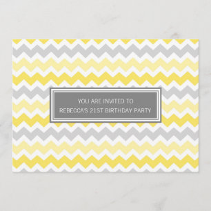 Yellow Grey Chevron 21st Birthday Party Invitation