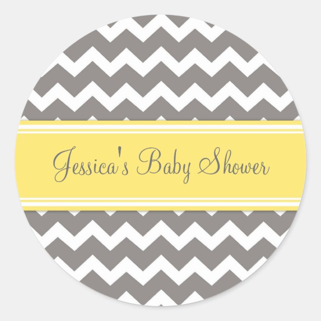 Yellow Grey Chevron Baby Shower Favour Stickers (Front)