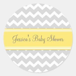 Yellow Grey Chevron Baby Shower Favour Stickers
