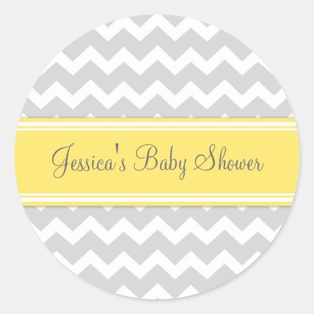 Yellow Grey Chevron Baby Shower Favour Stickers (Front)