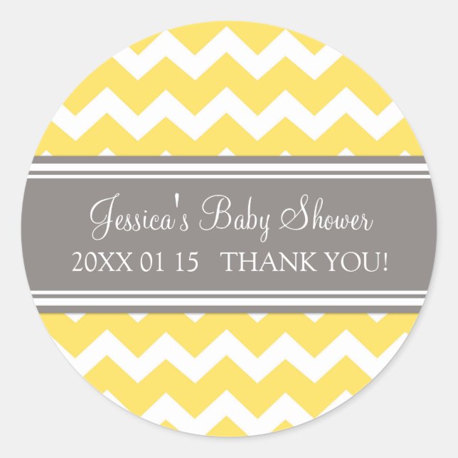 Yellow Grey Chevron Baby Shower Favour Stickers (Front)