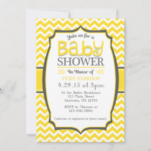 Yellow Grey Chevron Baby Shower Invitation