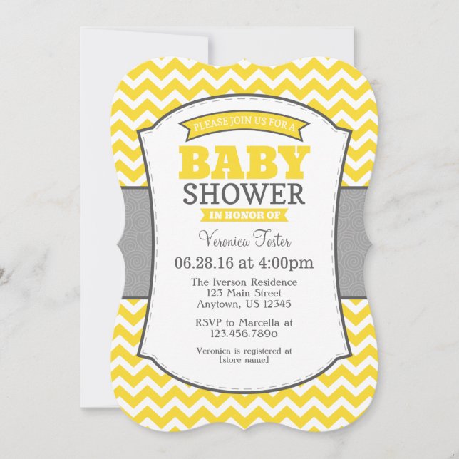 Yellow Grey Chevron Baby Shower Invitation (Front)