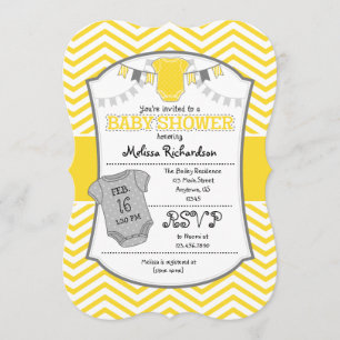 Yellow Grey Chevron Baby Shower Invitation