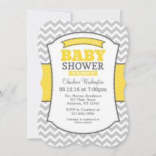 Yellow Grey Chevron Baby Shower Invitation
