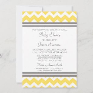 Yellow Grey Chevron Custom Baby Shower Invitations