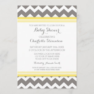 Yellow Grey Chevron Custom Baby Shower Invitations