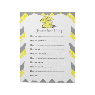 Yellow & Grey Chevron Elephant Baby Wishes Notepad