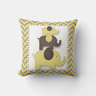 Yellow & Grey Chevron Elephant Pillow