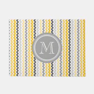 Yellow Grey Chevron Grey Monogram Doormat