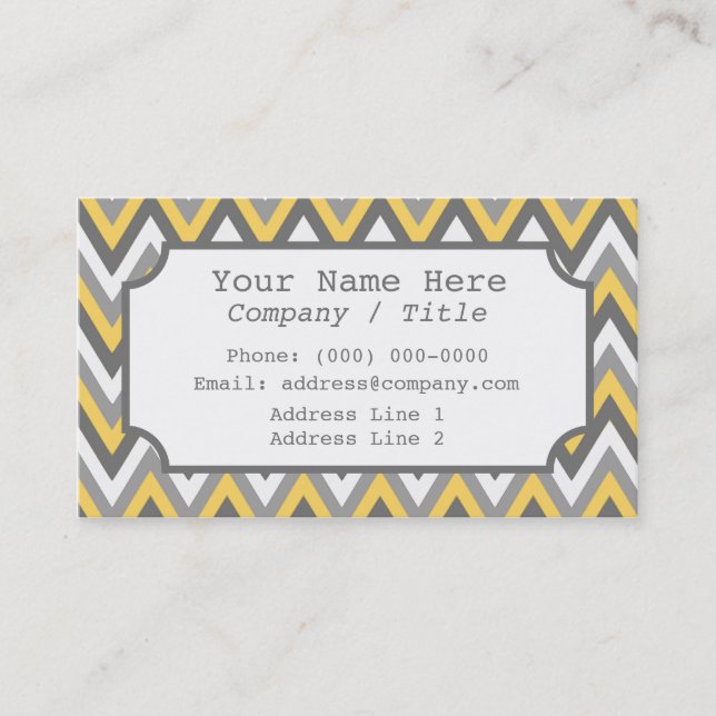 Yellow Grey Chevron Label Business Card (Front)