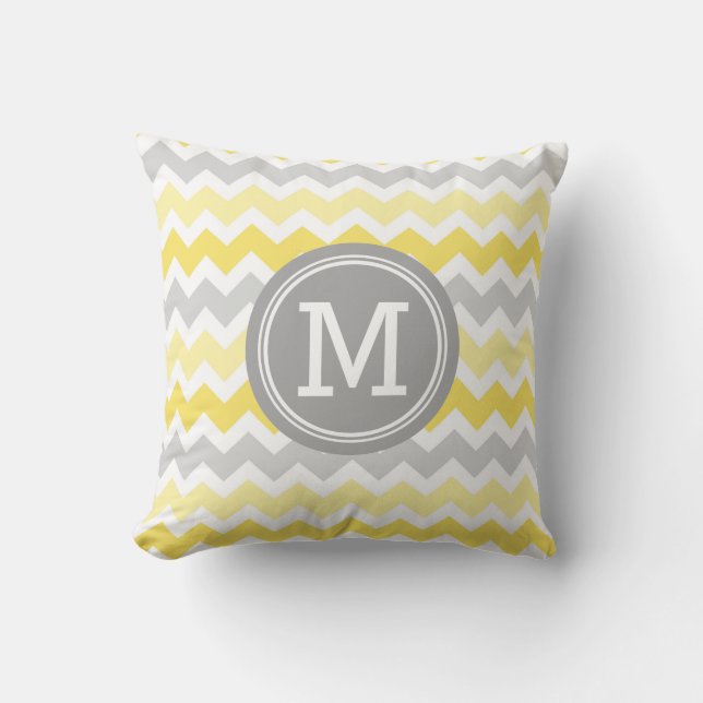 Yellow Grey Chevron Monogram Decorative Pillow (Front)