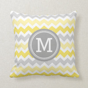 Yellow Grey Chevron Monogram Decorative Pillow
