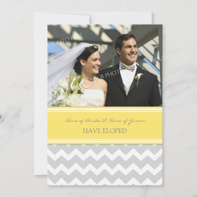 Yellow Grey Chevron Photo Elopement Announcement (Front)