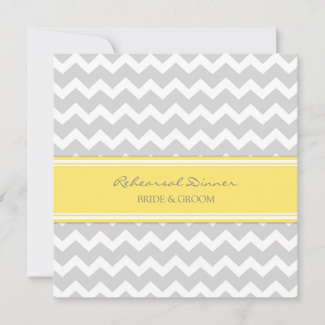 Yellow Grey Chevron Rehearsal Dinner Party Invitation (Front)
