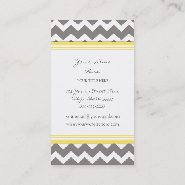 Yellow Grey Chevron Retro Business Cards (Back)