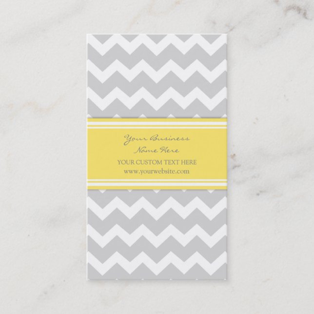 Yellow Grey Chevron Retro Business Cards (Front)
