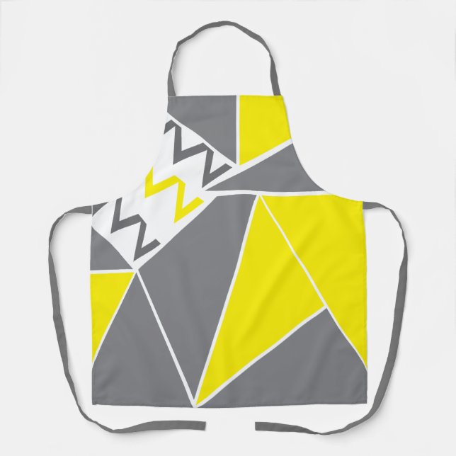 Yellow Grey Chevron Stripe Geometric Pattern Apron (Front)