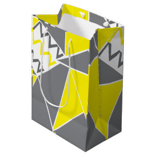 Yellow Grey Chevron Stripe Geometric Pattern Medium Gift Bag