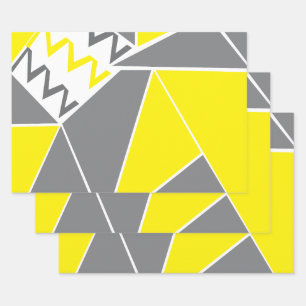 Yellow Grey Chevron Stripe Geometric Pattern Wrapping Paper Sheet