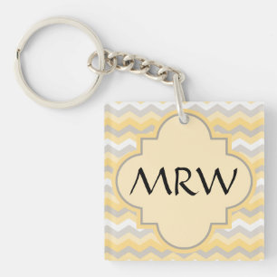 Yellow/Grey Chevron Zigzag Key Ring