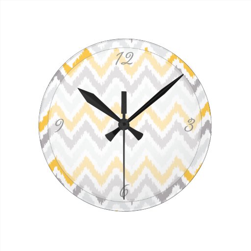 Image of Yellow Grey Chevrons Ikat Pattern Round Clock