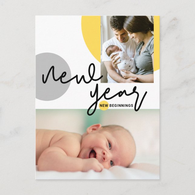 Yellow Grey Colours New Year Baby Photo Postcard (Front)