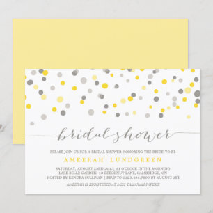 Yellow & Grey Confetti Dots Bridal Shower Invite