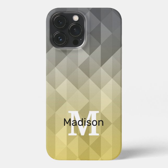 Yellow Grey Cool Geometric pattern Monogram iPhone Case (Back)