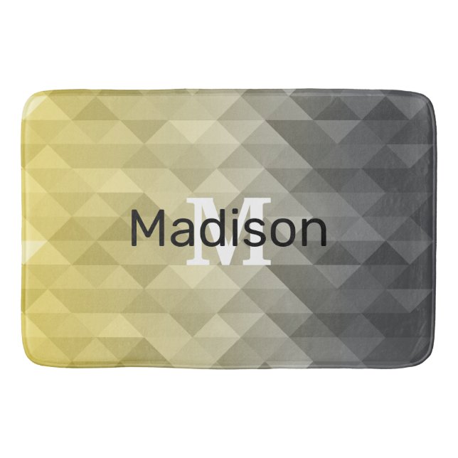 Yellow Grey Cool Ombre Geometric pattern Monogram Bath Mat (Front)
