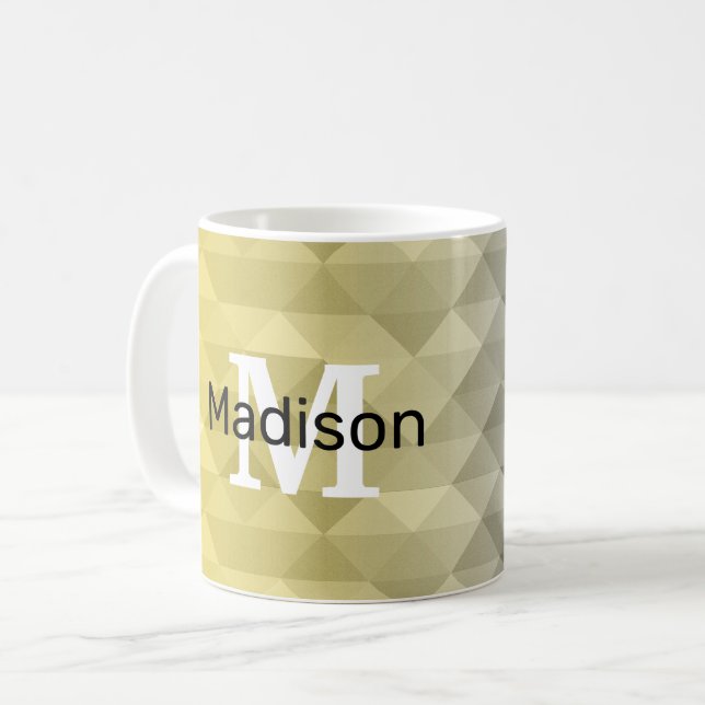 Yellow Grey Cool Ombre Geometric pattern Monogram Coffee Mug (Front Left)