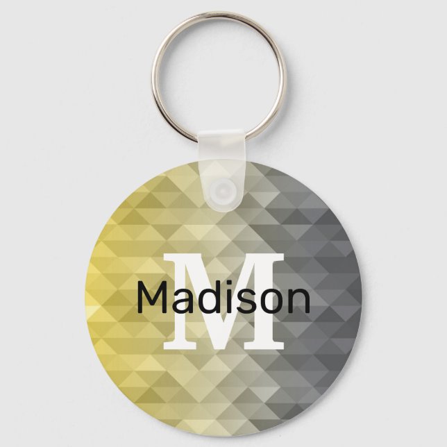Yellow Grey Cool Ombre Geometric pattern Monogram Key Ring (Front)