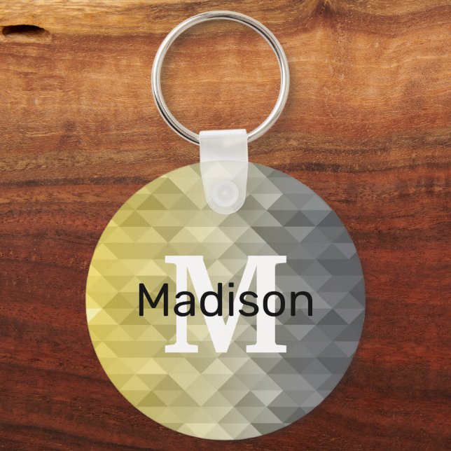 Yellow Grey Cool Ombre Geometric pattern Monogram Key Ring (Front)