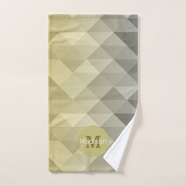 Yellow Grey Cool Ombre Geometric pattern Moonogram Bath Towel Set (Hand Towel)
