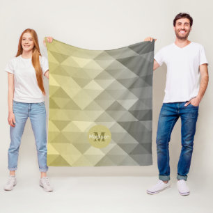 Yellow Grey Cool Ombre Geometric pattern Moonogram Fleece Blanket