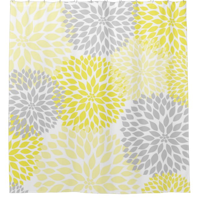 Yellow Grey Dahlia Blossoms Shower Curtain (Front)