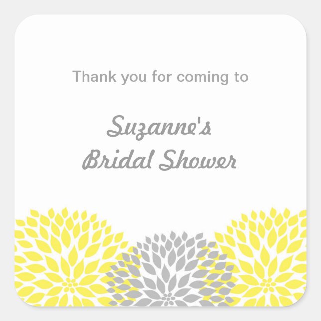 Yellow Grey Dahlia Bridal or Baby Shower favour ta Square Sticker (Front)