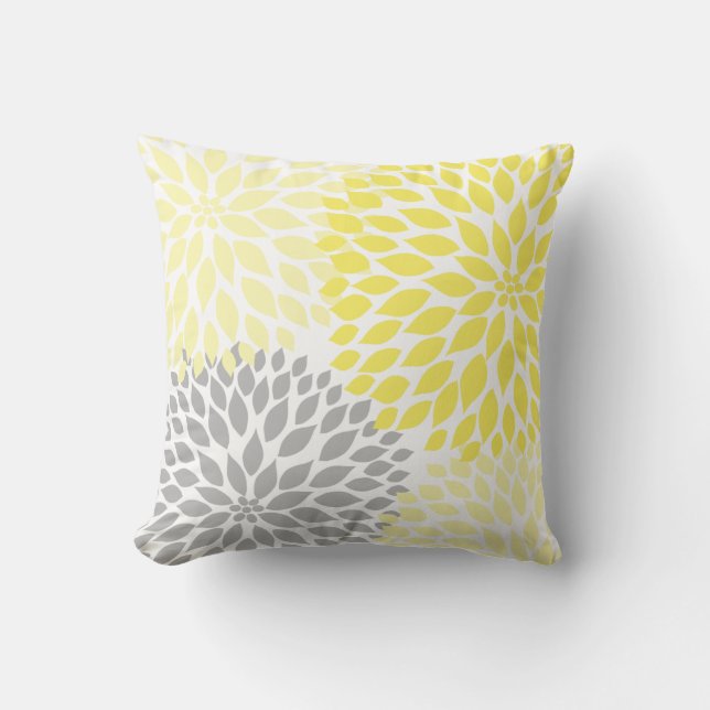 Yellow Grey Dahlia home decor Cushion (Front)