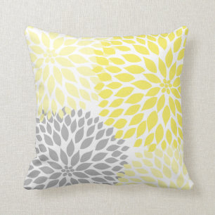 Yellow Grey Dahlia home decor Cushion