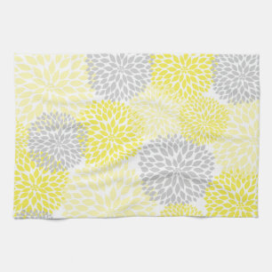 Yellow Grey Dahlia Kitchen Tea Towel