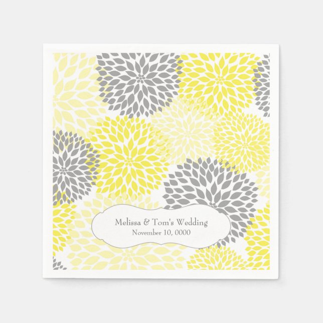 Yellow Grey Dahlia mums / your own wording Napkin (Front)