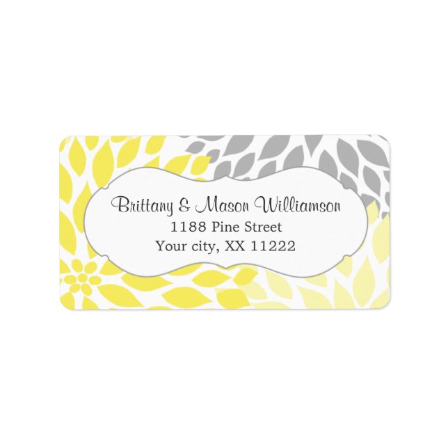 Yellow Grey Dahlia Wedding Bridal Shower custom Label (Front)