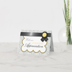 Yellow & Grey Damask Elegant Thank You Cards